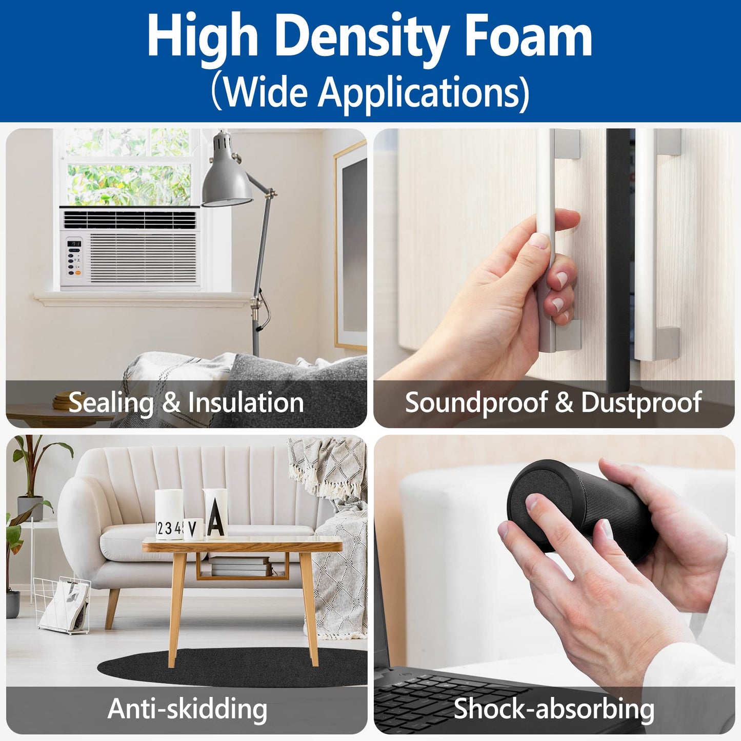 Self Adhesive Foam Tape Weatherstrip 1/2in x 1/16in x 66Ft High Density Foam Insulation Strips Foam Seal Weather Stripping with Strong Adhesive for Door and Window Sound Isolation Soundproofing