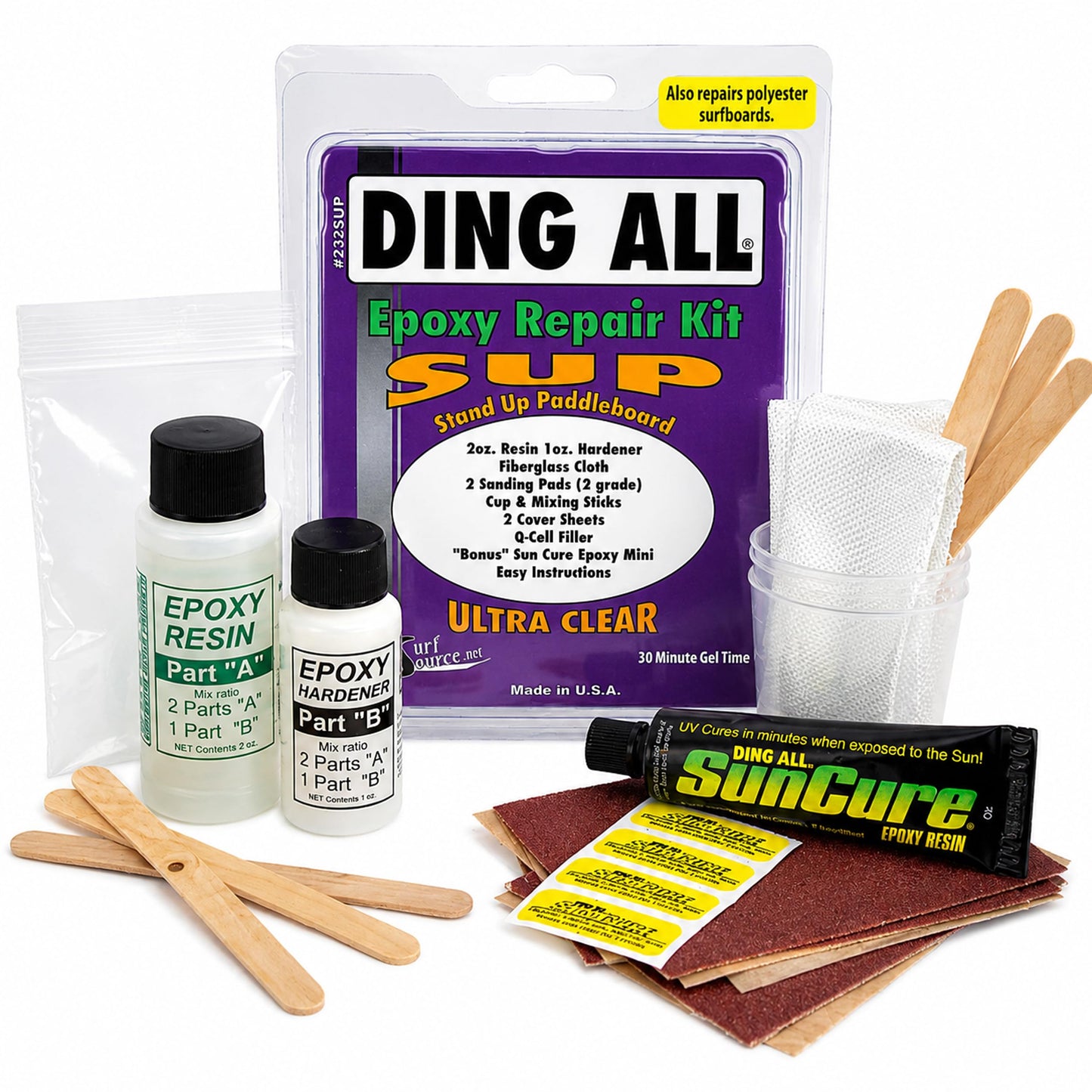 Ding All Super Stand Up Paddle Board (SUP) Epoxy Repair Kit with a Superior, Eco-Friendly and Non Yellowing Formula for Small to Medium Ding Repairs