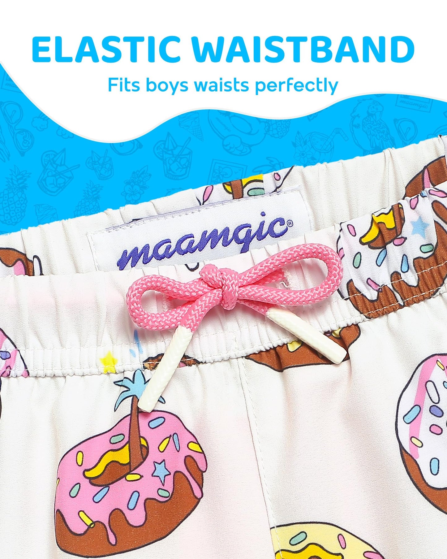 maamgic Boys Swim Trunks with Compression Liner 4-Way Stretch Quick Dry Swim Shorts Swimming Trunks Toddler Donut White 8 Years
