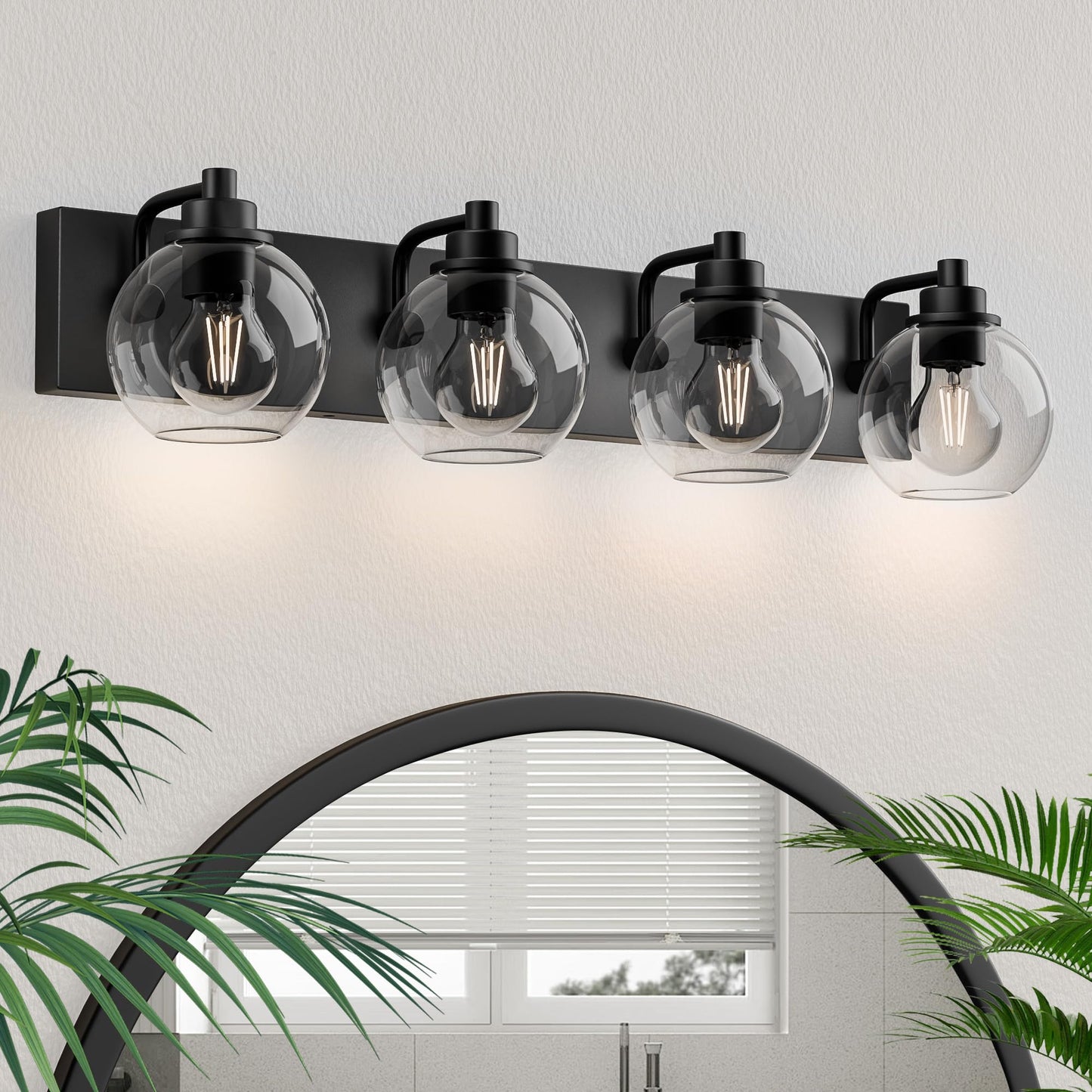Espird Bathroom Light Fixtures-Matte Black Vanity Lights for Bathroom, Modern Black Vanity Lights 4-Light Bathrooms Lighting Fixtures Over Mirror with Clear Glass Shade