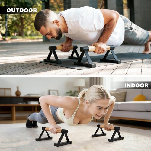 EVERYMATE Wood Push Up Bars Parallettes Bars with Rubber Feet, Anti-slip Handstand Bars for Calisthenics, Equipment for Home, Push Up Handles for Floor, Handstand Push Up Handles, Support 600 LB