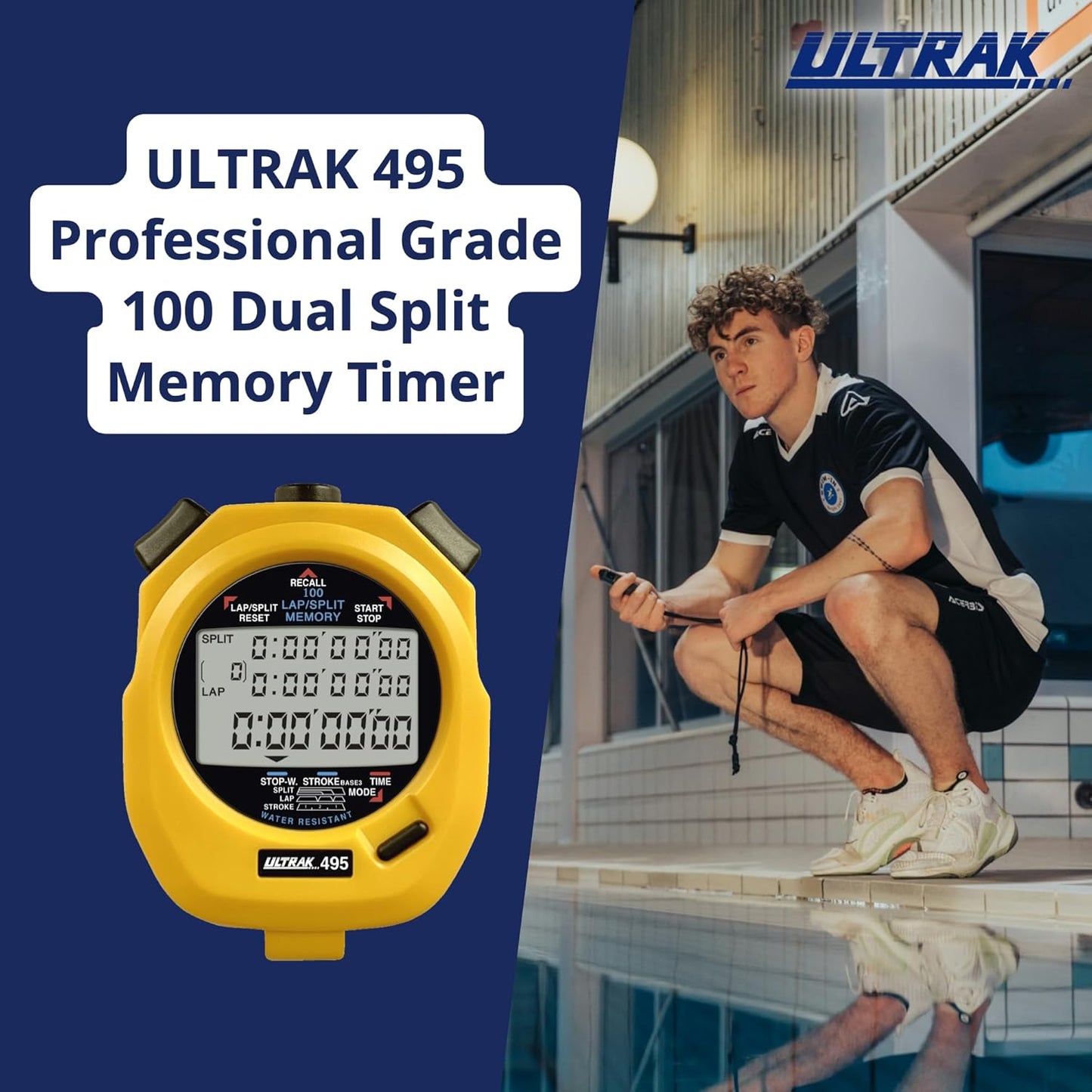 Ultrak 100 Lap Memory Timer - Accurate Timing Solution for Athletes | Bright Yellow Design