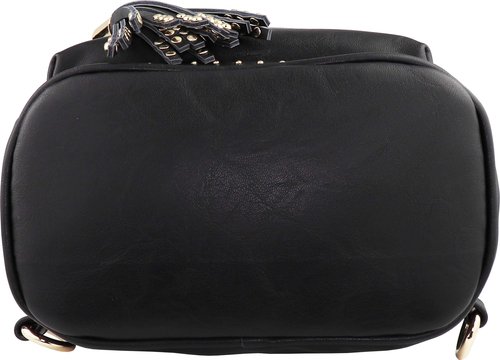 B BRENTANO Vegan Studded Mini Daypack with Tassel Accents (Black)