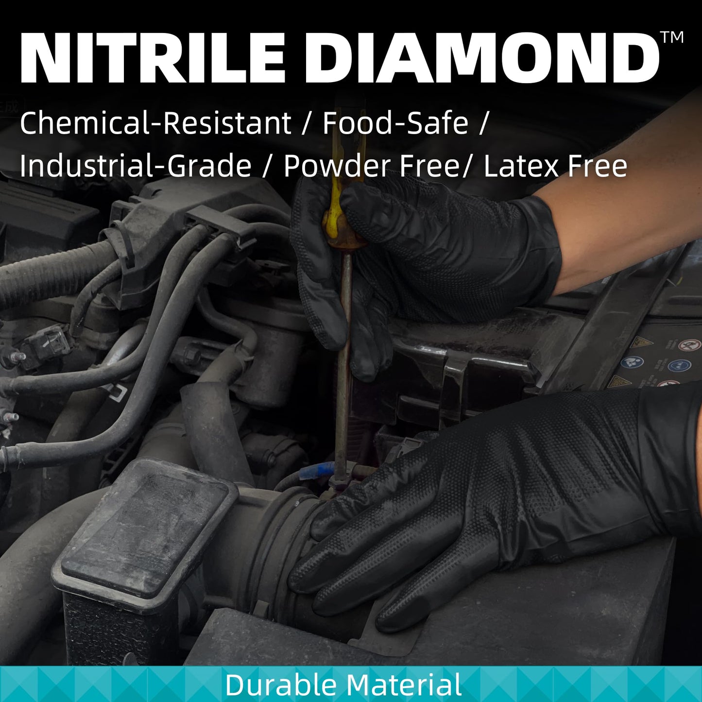 Beastek Nitrile Disposable Gloves, 8Mil Latex & Powder Free Chemical Resistant Heavy Duty Cooking Diamond Gloves Black 100Pcs (Large)