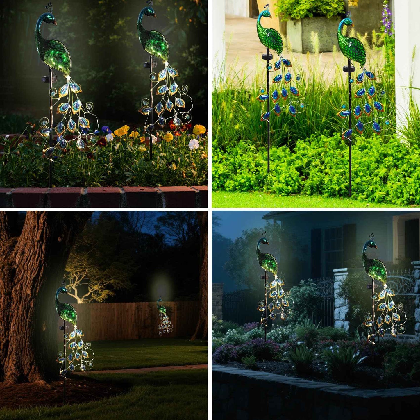 CBAXEAXM Solar Peacock Garden Stake Lights Outdoor, Waterproof Metal Glass Decorative Landscape Path Lights with Thick Stake Glow in The Dark Eye for Pathway Patio Lawn Yard