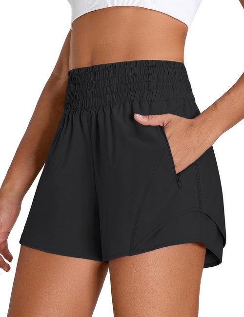 BMJL Women's Athletic Shorts - High Waisted 2.5" Running Shorts with Zipper Pocket | Sporty Yoga Gym Wear