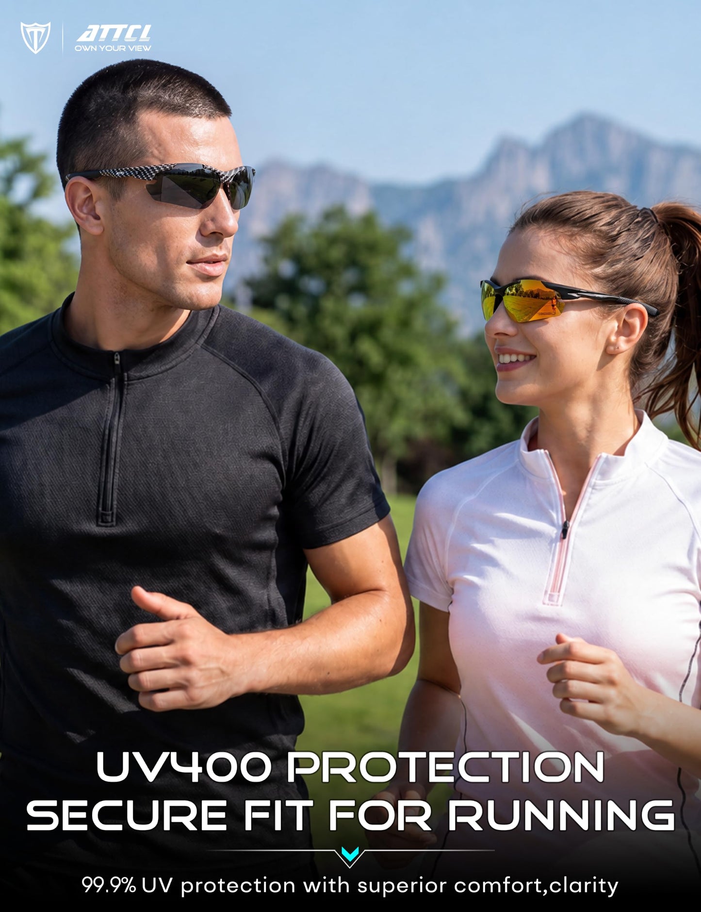 ATTCL 22g Polarized Sunglasses Men Sports: Secure Fit Wrap Around TR90 Frame Ultra-Light UV Protection for Running Fishing