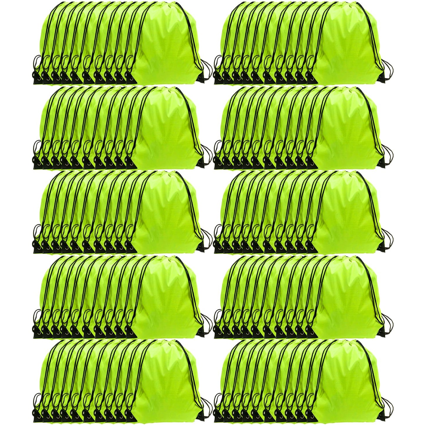 GoodtoU Drawstring Backpacks, 100 Pieces Drawstring Bags Nylon Backpack for Sport, Traveling, Team (Fluorescent Green)
