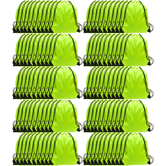 GoodtoU Drawstring Backpacks, 100 Pieces Drawstring Bags Nylon Backpack for Sport, Traveling, Team (Fluorescent Green)