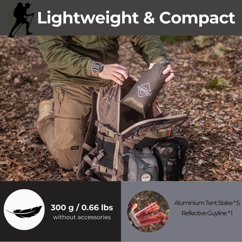 Onewind Lightweight Bushcraft Poncho Shelter, Solitary Shelter Cape Emergency Survival Shelter Tent Ultralight Minimalist Shelter for Camping Hiking Backpacking Bug Out Bag, OD Green