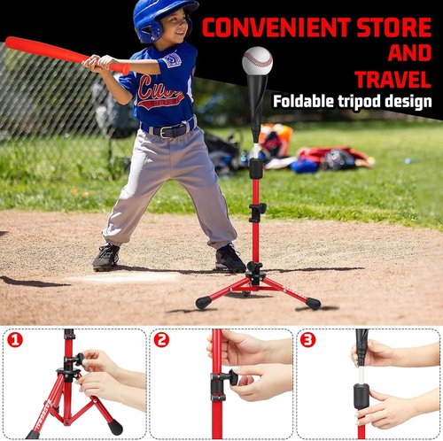 BaseGoal Kids Baseball Tee Set - Adjustable Height Youth Teeball Batting Equipment | Perfect for Softball