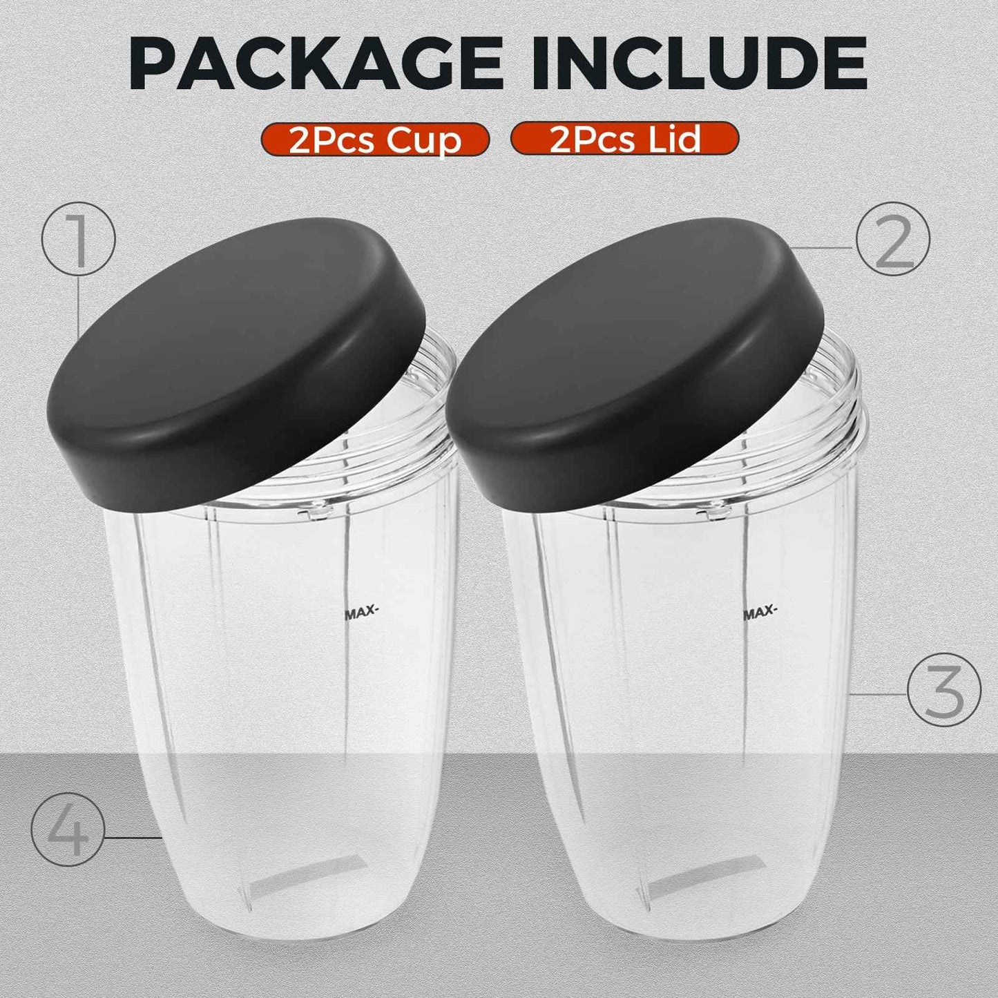 Blender Cups Replacement for Nutribullet Blender 24oz Cups with Lid, Compatible with Nutribullet 600W/900W Blenders (2 Pack)