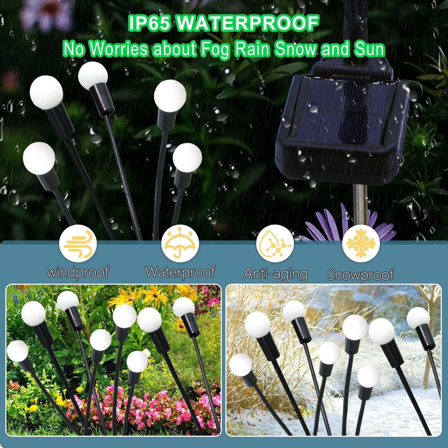 Solar Garden Lights Outdoor, 2 Pack 20 LED Solar Purple Firefly Lights Waterproof, Starburst Wind Swaying Light for Outside Yard Patio Planter Flower Bed Walkway Halloween Christmas Decoration