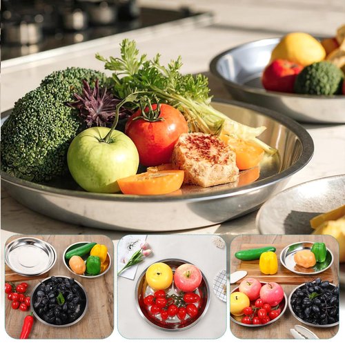 Bruislard 6 Pieces Stainless Steel Round Plates, 9 Inch Dinner Dishes, Feeding Serving Camping Plates for Home, Dishwasher Safe