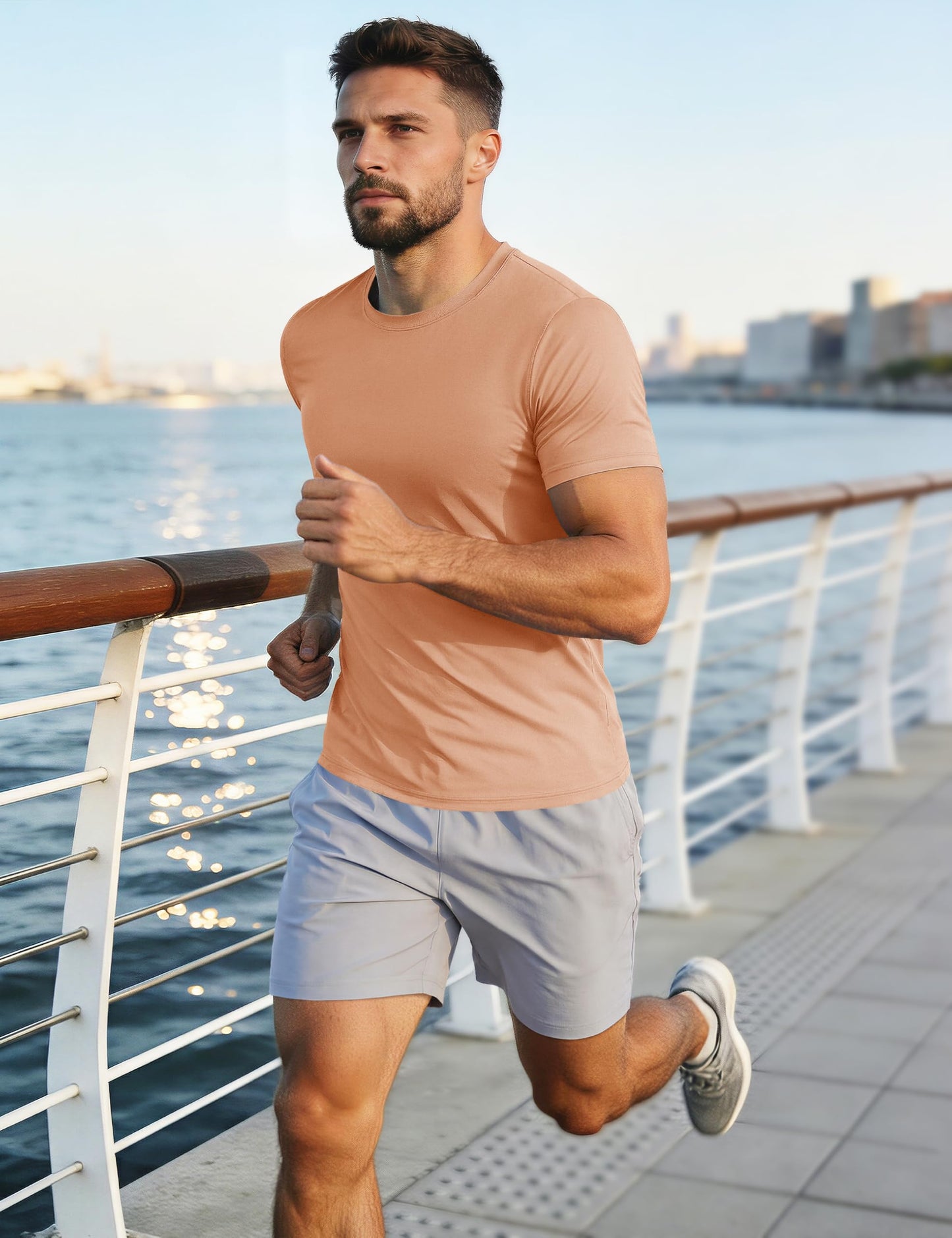 Mens Short Sleeve T Shirts Dry Fit Shirts Summer T Shirts UV Protection UPF 50 Shirts Athletic Active T-Shirt Apricot M