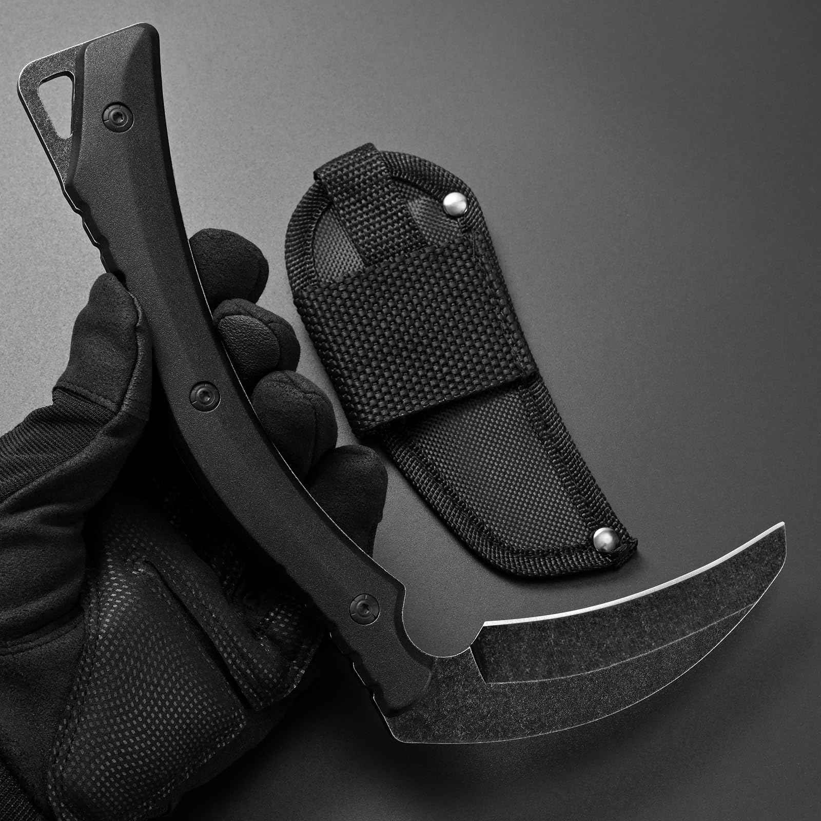 Ccanku C1398 Camping Axes Billhook Sickle Machete Knife Brush Clearing Sickle Machetes D2 Steel Blade G10 Handle Hatchet for Outdoor Activities,Yard Work, Small Grass Sickle Machete,Harvest Knife