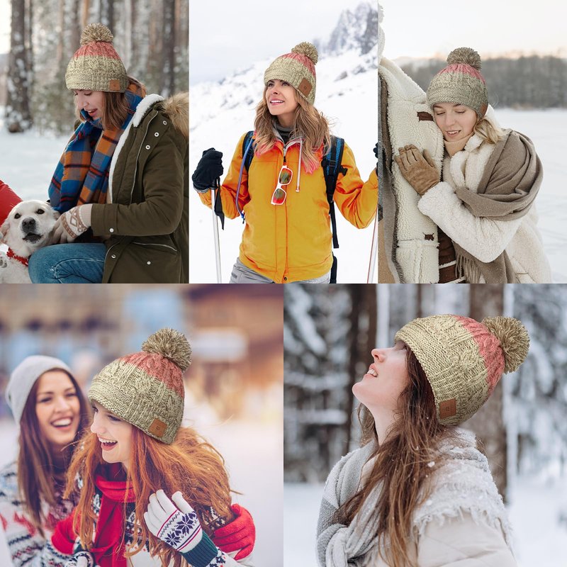 Wewow Bluetooth Beanie for Women, Beanie with Bluetooth Headphones and Microphone, Thick Winter Music Hat, Outdoor Homes and Gifts, Pink