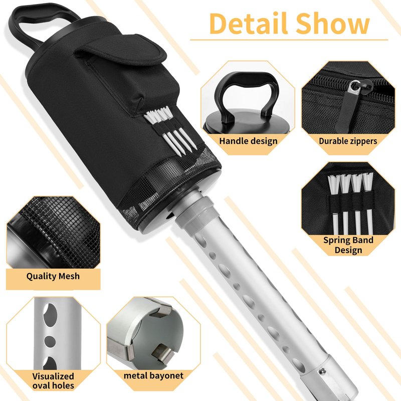 AKOZLIN Golf Ball Shag Bag with Detachable Aluminum Alloy Tube Golf Ball Retriever Large Capacity Shags Bag for Golf Ball Shagger Hold Up to 50 Balls