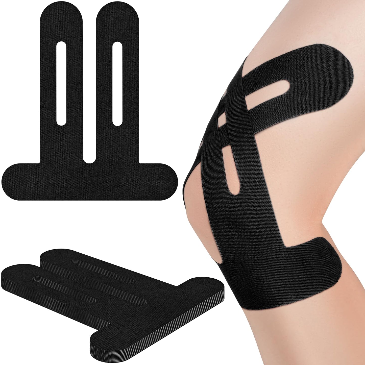 Kinesiology Tape for Knees, 10 Count Knee Tape for Knee Pain Relief Pre Cut, Latex Free Knee Tape, Support Muscles and Joints, Knee Kinesiology Tape Pre Cut, Waterproof and Elastic (Black)