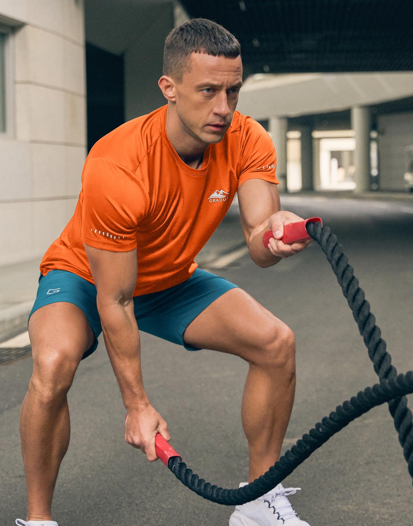 Men's UPF 50+ Sun Protection Dry Fit Workout T-Shirts Rash Guard Swim Shirts Moisture Wicking Tee for Athletic, Beach, Hiking (Orange, L)