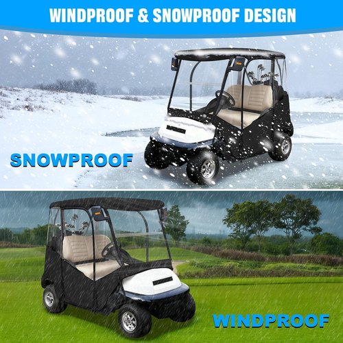 iLSKW Golf Cart Driving Enclosure 2 Passenger Only for Club Car Precedent 2004-Up, Tempo & Onward 2017-Up Cart with Roll Up Door Zipper Design, 4-Side Clear Windows 600D Heavy Duty Rain Cover, Black