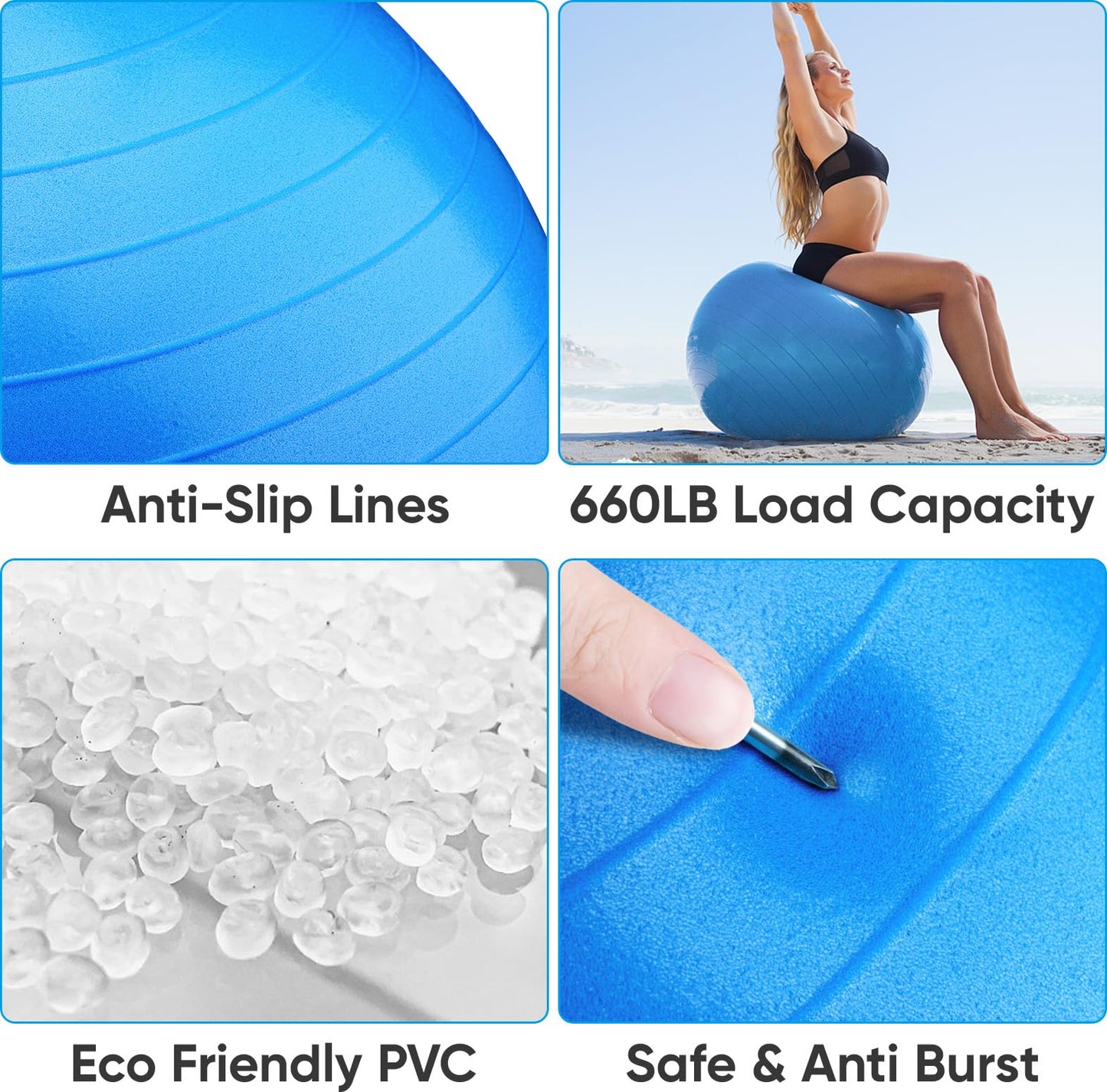 APEXUP Yoga Ball, 660 lbs Anti-Burst Exercise Ball with Pump, 5 Sizes (XL (27"~30") 75cm, Blue)