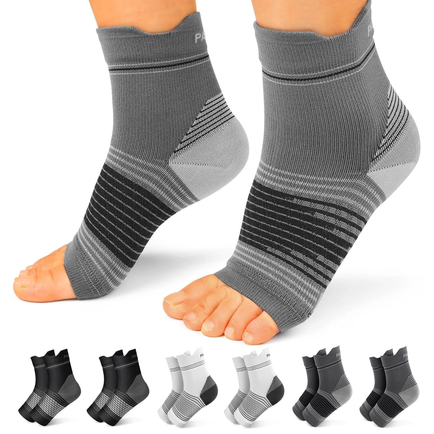 6 Pairs Plantar Fasciitis Socks for Men & Women, Ankle Brace Compression Socks with Arch Support for Achilles Tendonitis, Heel Pain, Swelling & Arthritis Relief, Black, Gray, White, Large