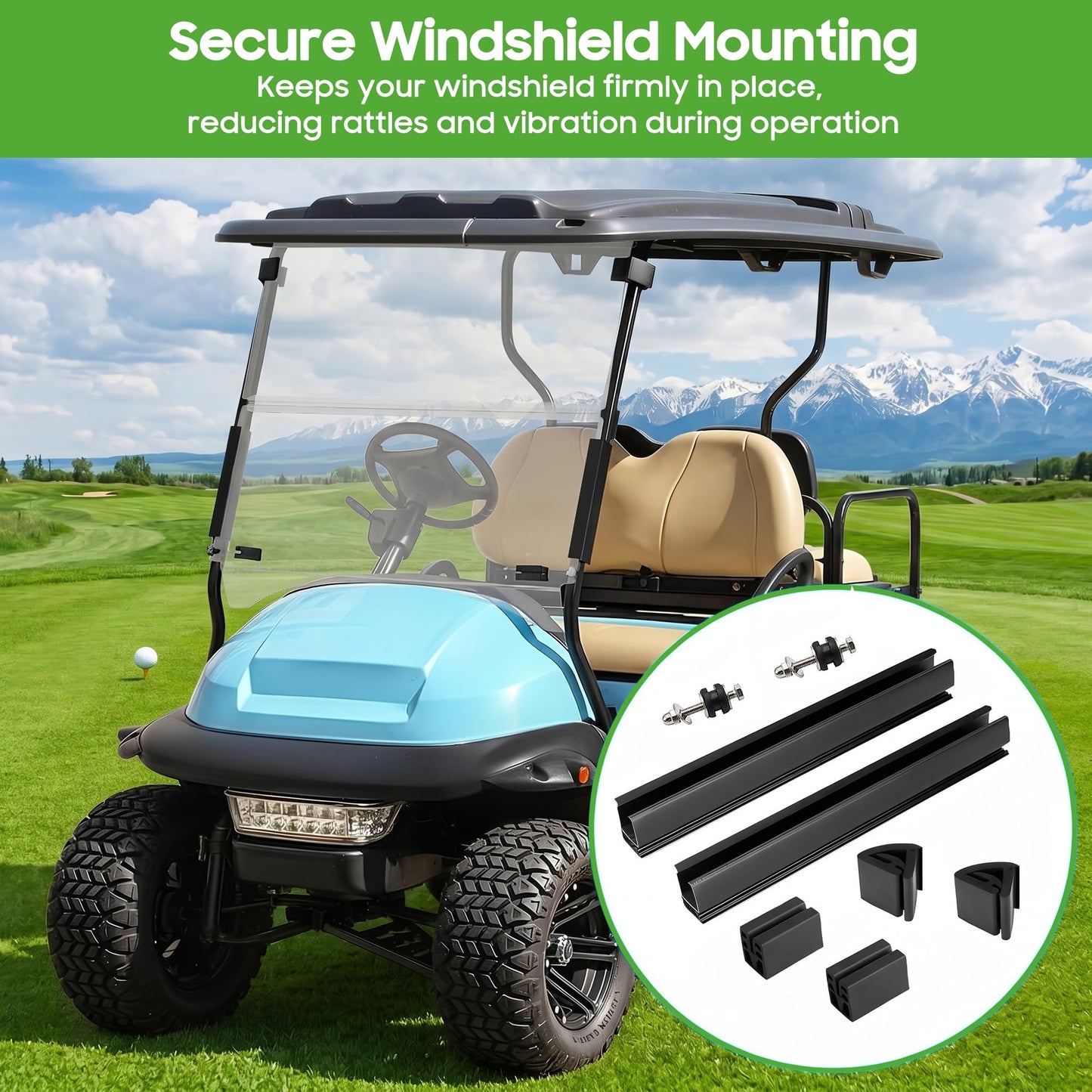10L0L Golf Cart Windshield Mounting Clip Kit for Club Car Precedent & Yamaha G29, Includes Windshield Sash & Bottom Clips, Retaining Clips for 1" x 1" Tube, OEM 101444101 102005801 102163001