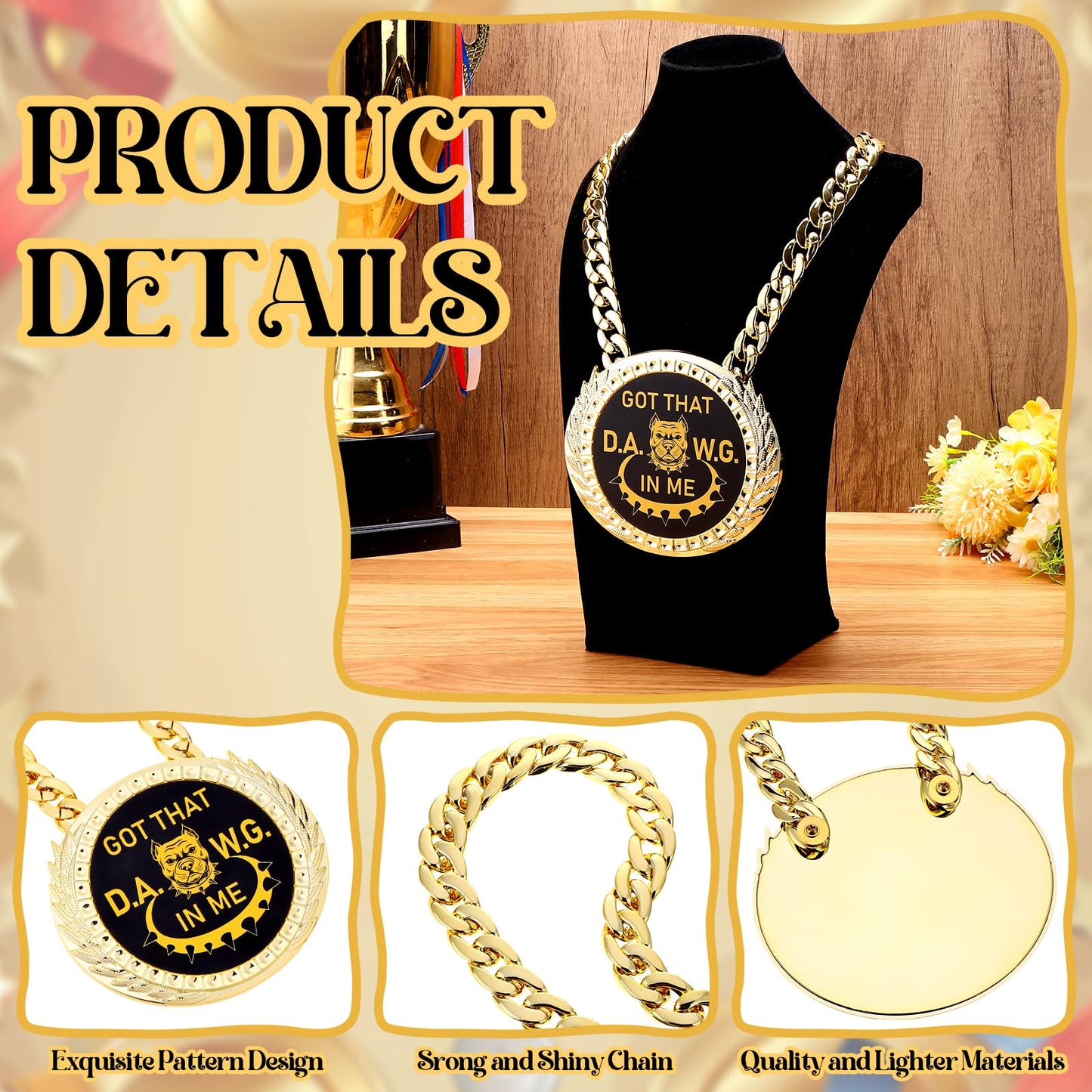 HCEWSBFD 1PCS Got That Dawg in Me Turnover Chain Medal Goat Trophy Necklace Champion Chain for Football MVP 6 Inch Big Gold Awards Fantasy Basketball Soccer Sports Competitions Athlete Prize Gifts