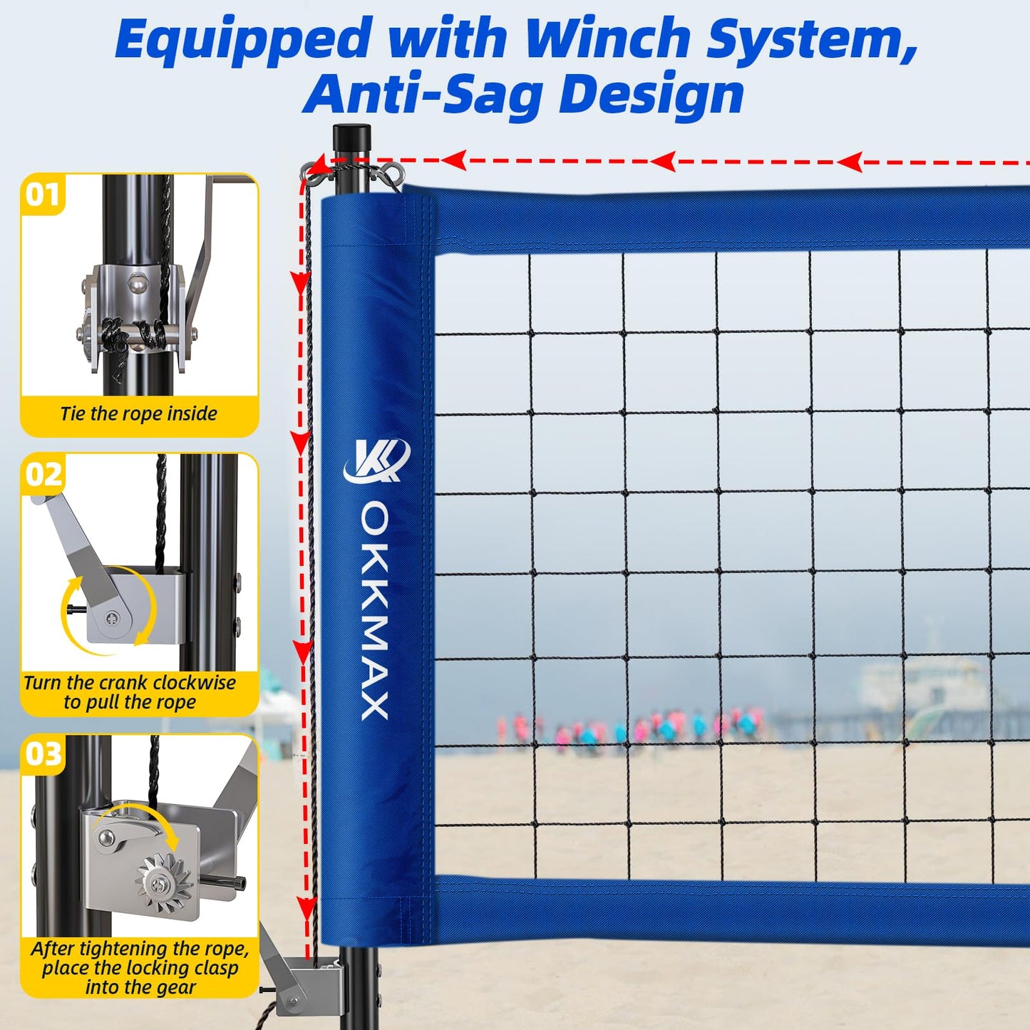 Professional Outdoor Volleyball Net Set with Adjustable Poles & Anti-Sag Design, Portable Volleyball Net Includes Beach Fixed Plate, Scoreboard, Boundary Line and Carry Bag for Backyard Beach Grass