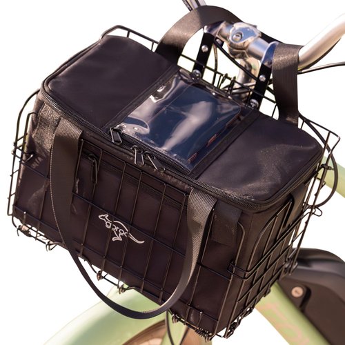 Foldable Bike Basket Front/Rear with Insulated Cooler Bag, Folding Bicycle Basket with Removable Insulated Tempurature Control Bag, Large Quick Release Design Metal Ebike Basket for All Ages