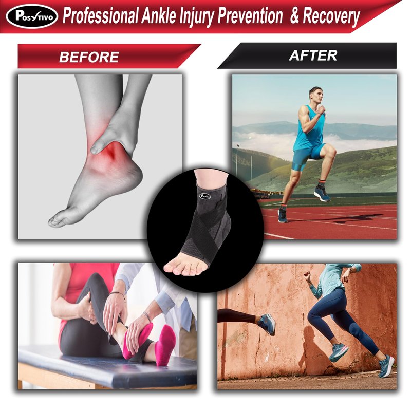 POSYTIVO Ankle Braces for Men & Women Stabilizing - Adjustable Ankle Brace for Sprained Ankle, Plantar Fasciitis, Achilles Tendonitis Pain | Foot Wraps for Volleyball & Basketball Injury Recovery