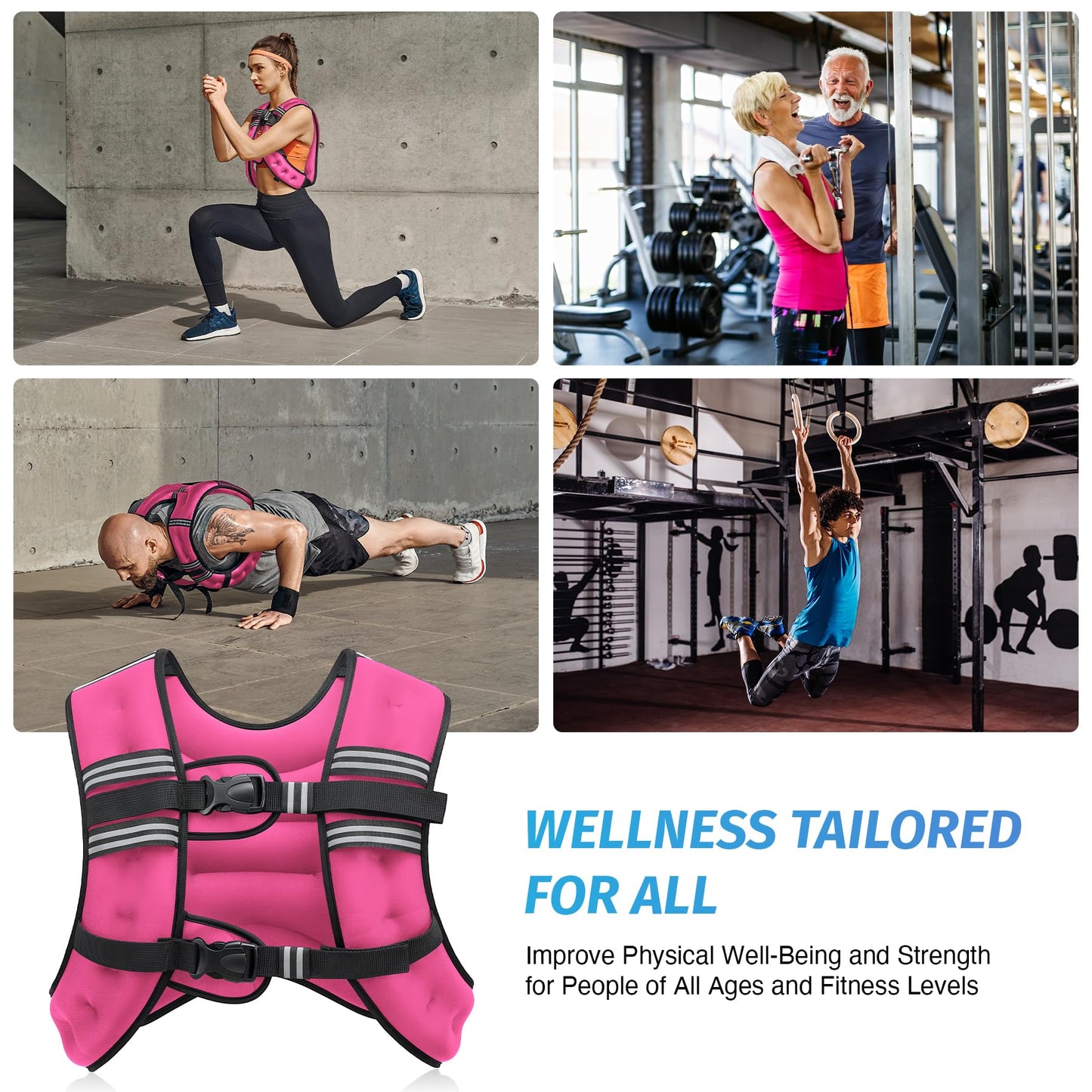ZELUS Weighted Vest, 6lb/8lb/12lb/16lb/20lb/25lb/30lb Weight Vest with Reflective Stripe for Workout, Strength Training, Running, Fitness, Muscle Building, Weight Loss, Weightlifting, Pink(16 lb)