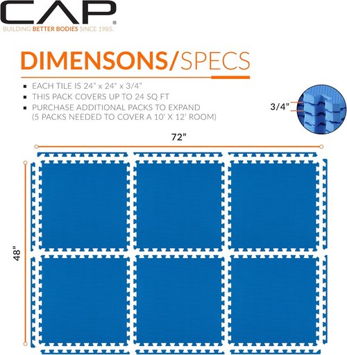 CAP Puzzle Exercise Mats - 3/4” Thick EVA Interlocking Foam Tiles for Home Gym | Multiple Colors Available