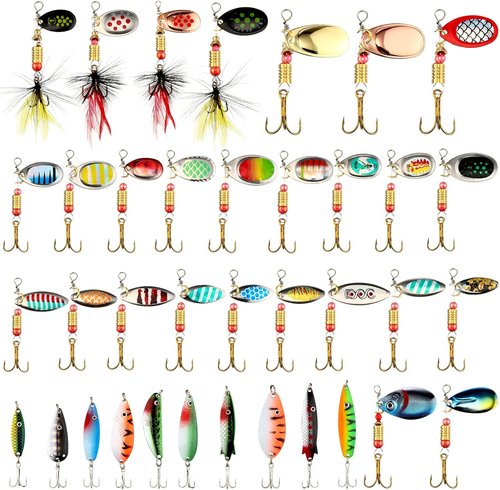 100 Pcs Fishing Lures Kit - Metal Spinner Baits for Trout, Salmon, Bass | Includes 4 Tackle Boxes