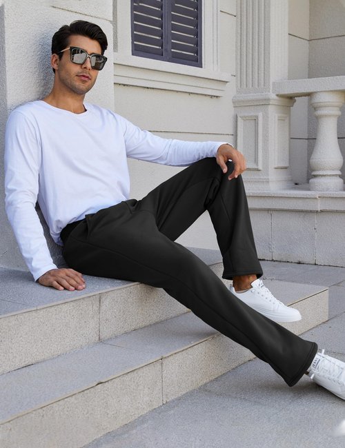 Flygo Men's Fleece Lined Sherpa Sweatpants Winter Warm Pants Open Bottom Jogger Sweat Lounge Athletic Pant Black 3XL