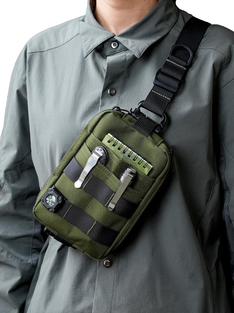 VIPERADE CHS2 Small EDC Sling Bag, Tactical Fanny Pack for Men, Molle Pouch Crossbody Backpack with Adjustable Shoulder Strap, Utility Chest Pouch Bag for Hiking/Traveling/Bush-Craft (Green)