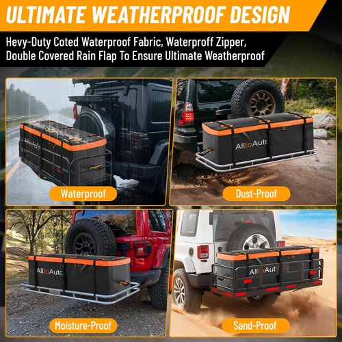 AlltoAuto 30 CuFt Waterproof Cargo Bag for Hitch Carrier | 60"x24"x36" Trailer Hitch Cargo Carrier | Weatherproof Truck Bed Storage with Straps, Lock & Carry Case | PVC Vehicle Soft-Shell Carriers