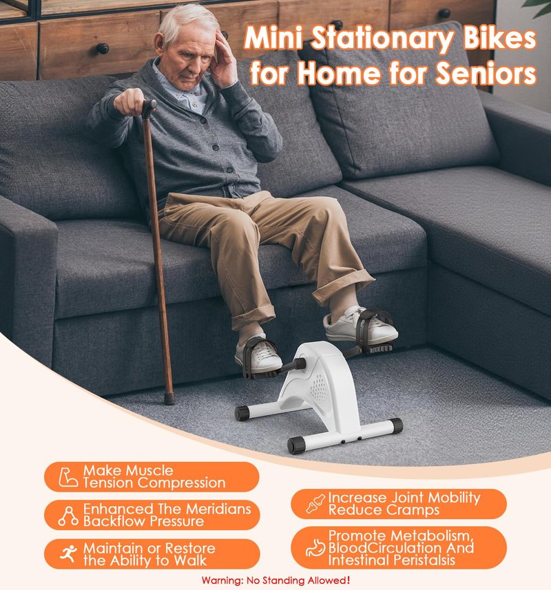 12-Levels Mini Exercise Bike Under Desk with LCD Display, Quiet Electric Bidirectional Bicycle Pedals for Home for Seniors, Stationary Bike Under Desk for Leg & Arm Physical Therapy Exerciser (White)