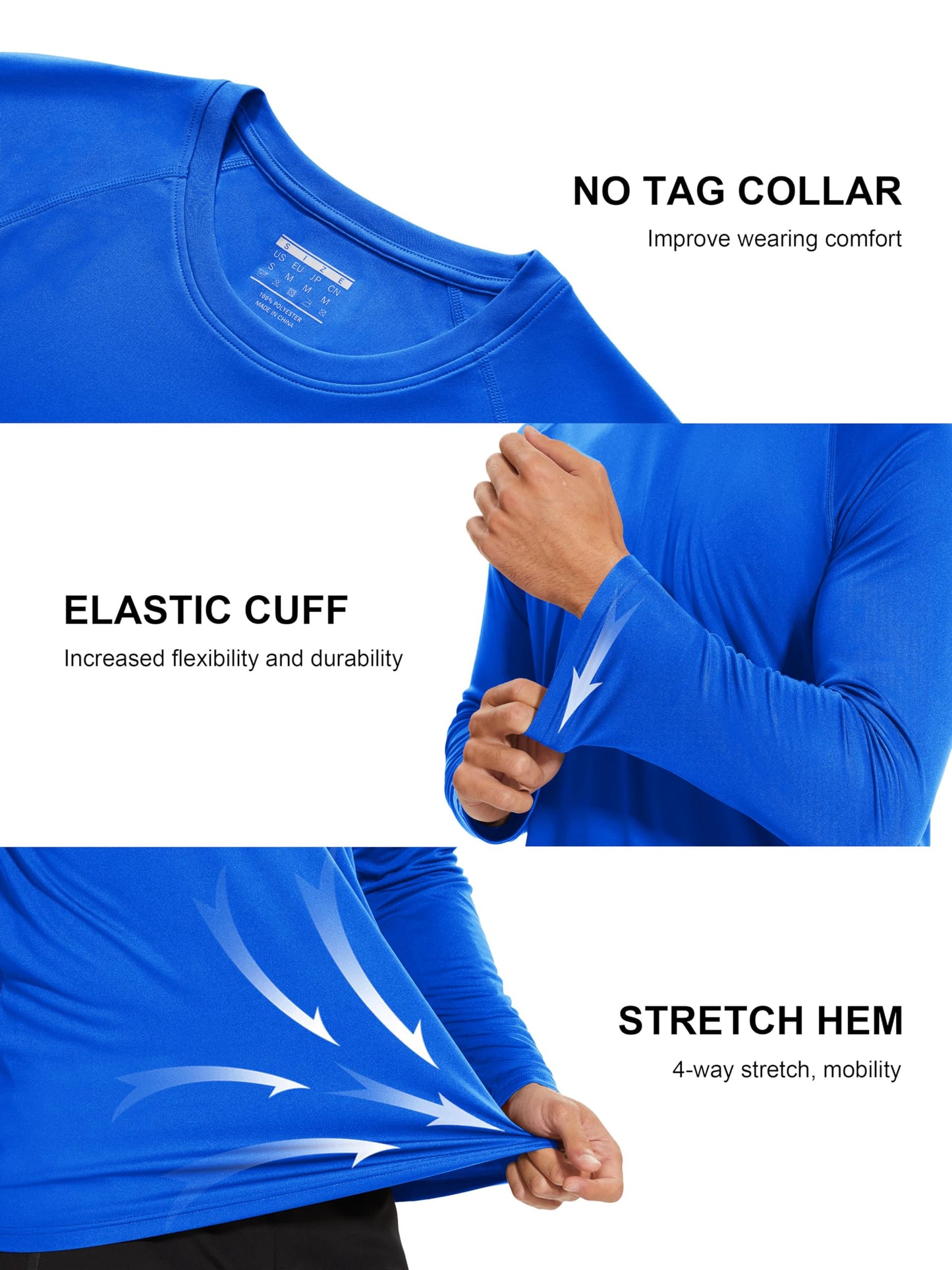 MAGCOMSEN UPF 50 Shirts for Men Sun Protection Clothing Long Sleeve UV Protection Rashguard Athletic Shirts Dry Fit Running Shirts Bright Blue
