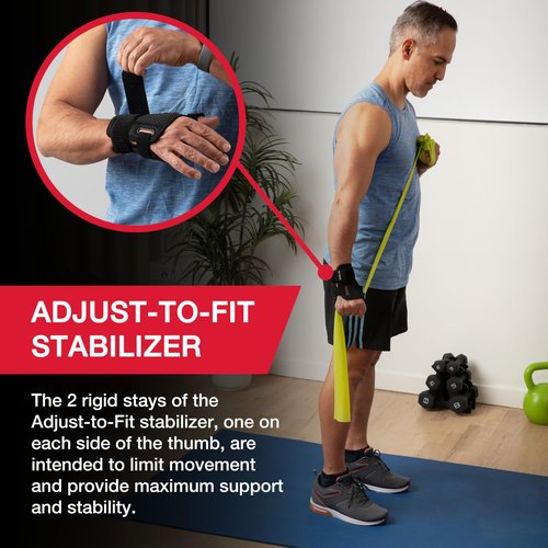 MUELLER Sports Medicine Adjust-to-Fit Thumb Brace, Spica Splint, Thumb Pain Relief Stabilizer for Men and Women, Ideal for De Quervain's Tenosynovitis, Arthritis, Sprains, Fits Right or Left, Gray, One Size