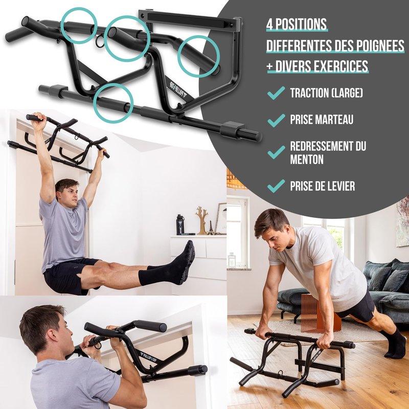 PULLUP & DIP Doorway Pull-Up Bar Without Screwing And No Slipping, Professional Door Frame Chin-Up Bar With Pull-Up Band, Padded Handles + eBook, Up To 240 lbs