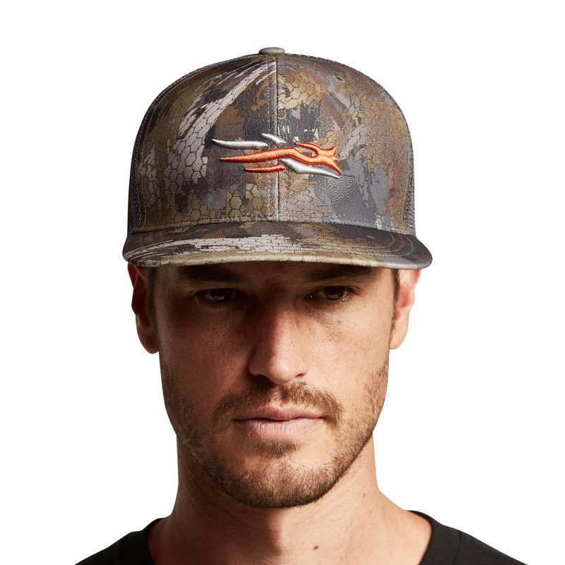 SITKA Trucker Hat - Adjustable Outdoor Camo Snap Back Hat for Men, Optifade Waterfowl Timber, One Size Fits All