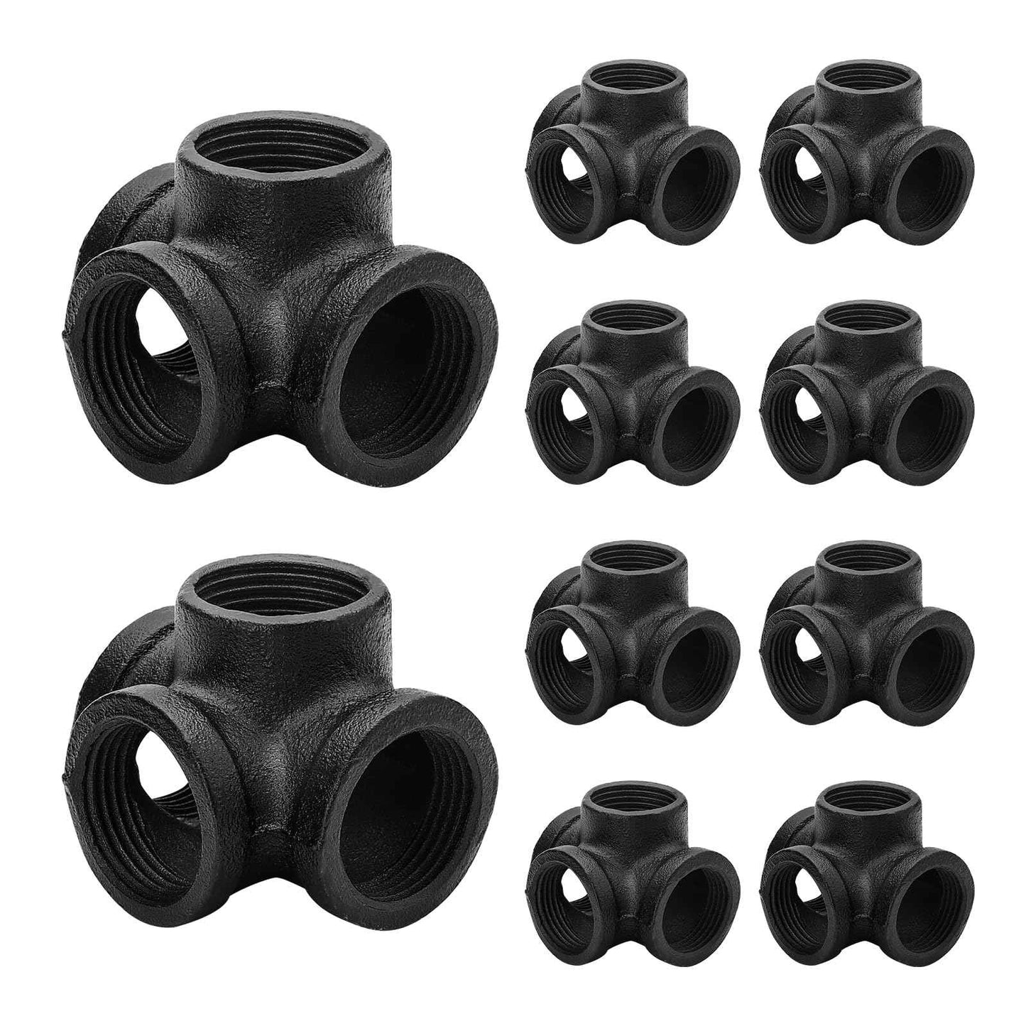1" Black Pipe Fittings 4-Way Side Outlet Tee - Home Expert 4 Pack Malleable Cast Iron Threaded Pipe Fittings for Industrial Pipe Shelves Bracket, Vintage Industrial Pipe Furniture