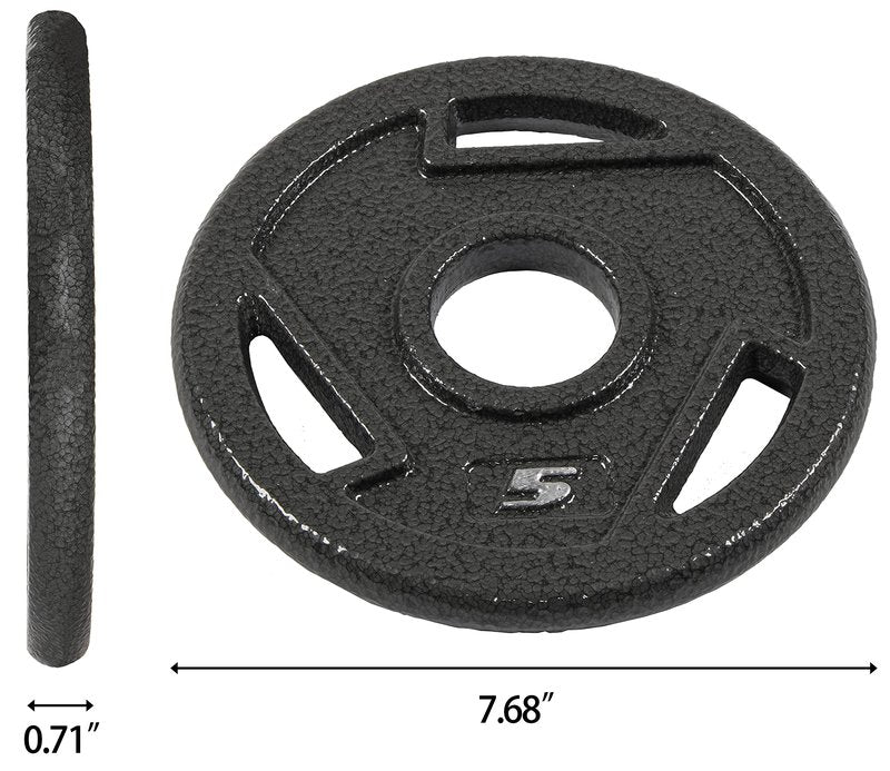 Signature Fitness Cast Iron Plate Weight Plate for Strength Training and Weightlifting, 2-Inch Center (Olympic), 5LB (Set of 6)