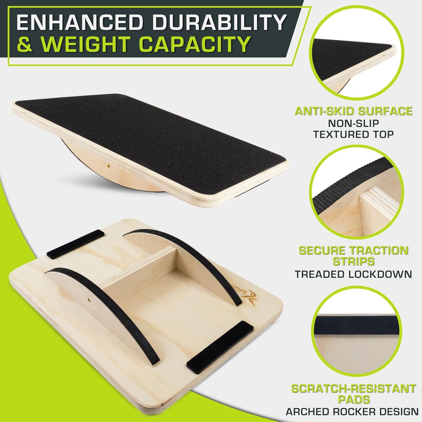 ProsourceFit Wooden Rocker Balance Board - Anti-Slip Core Trainer for Stability & Therapy | 17.5in Black