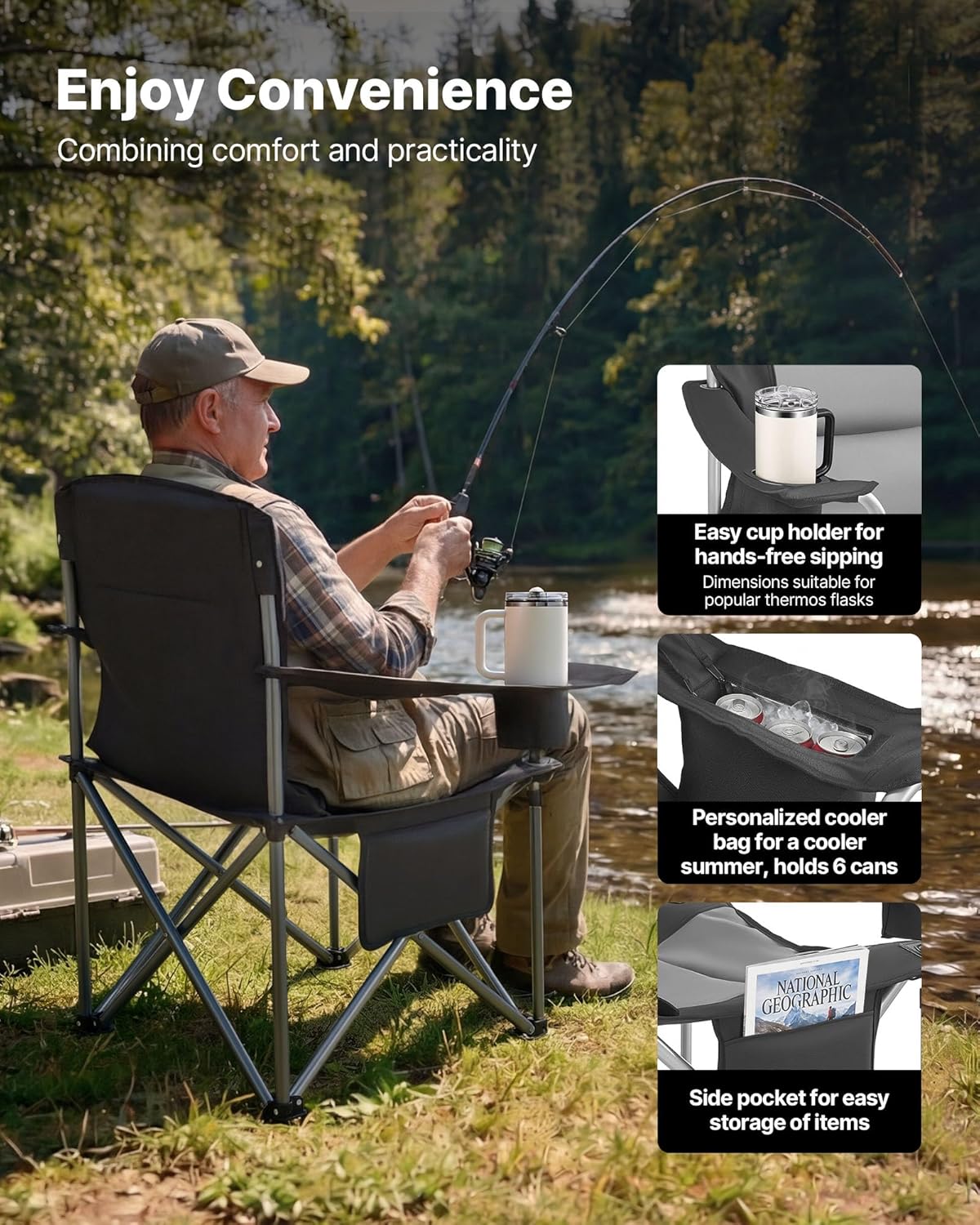 VEVOR Oversized Camping Chair - Portable Heavy-Duty Quad with Lumbar Support & Cooler Bag | 2-Pack