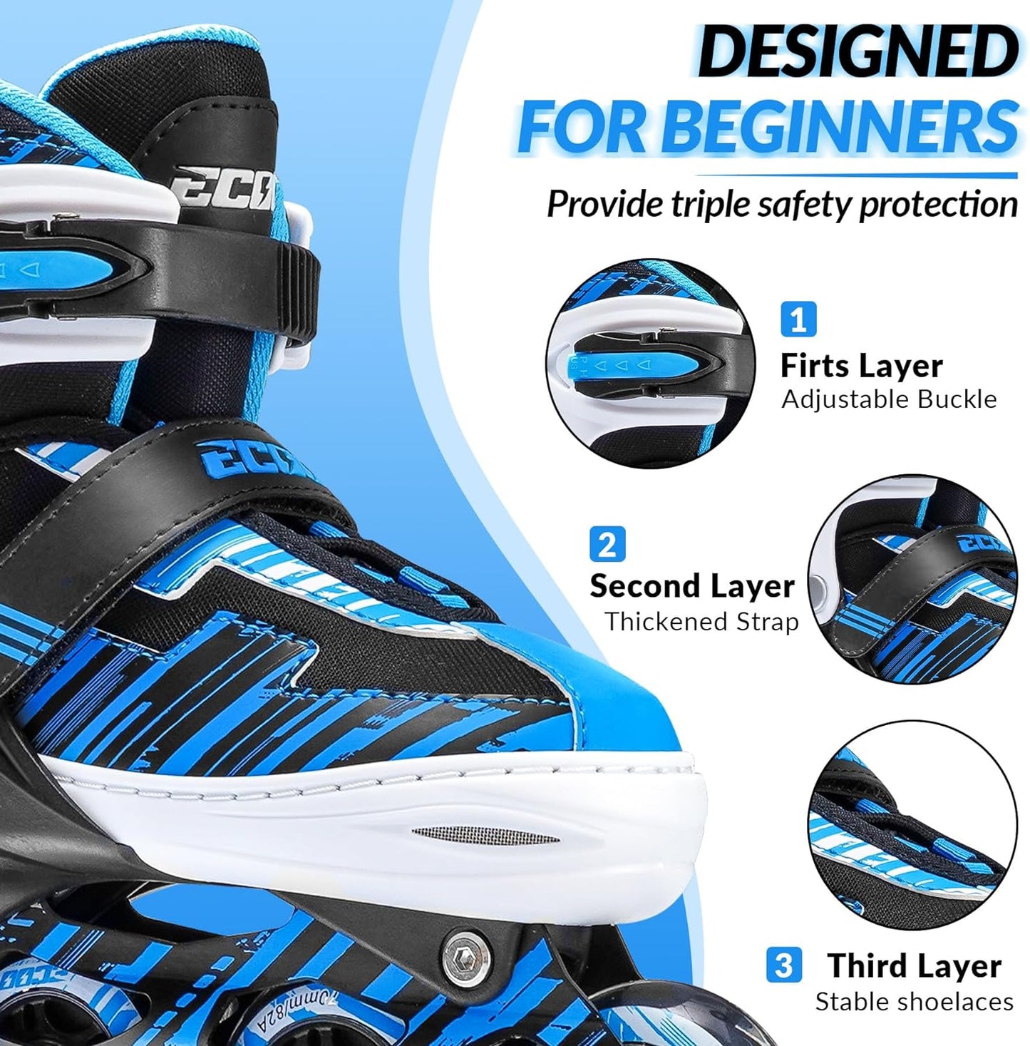 Skiennix Adjustable Inline Skates for Kids | Light-Up Wheels | Ages 5-12 | Perfect for Beginners