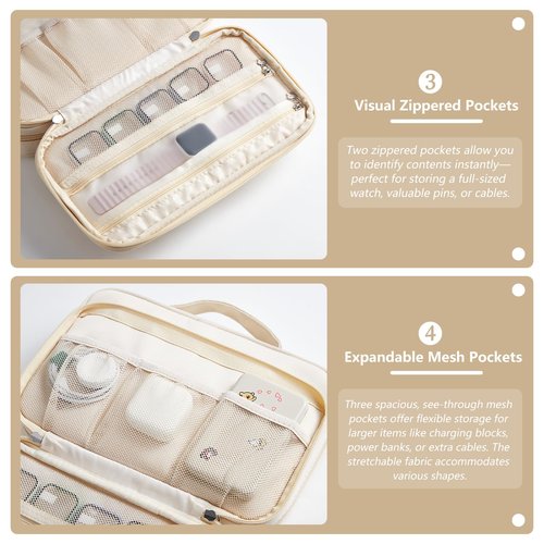 Linpr 36-Slot Watch Band Organizer Bag, Waterproof Oxford Watch Band Holder for Women and Men, Travel Carrying Case for iWatch Smartwatches Straps, Spring Bars, Cable, Accessories (Beige)