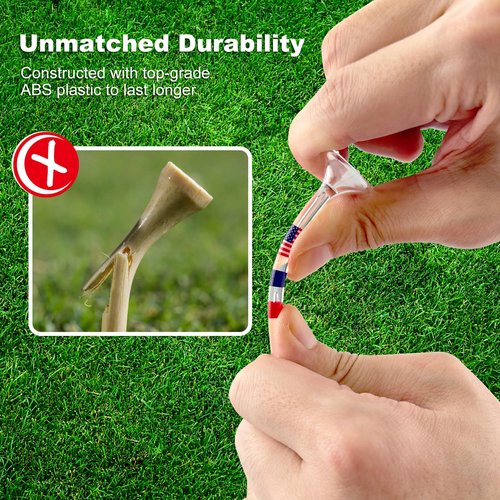 Pulselala Premium Golf Tees, 3 1/4'' Unbreakable Transparent Plastic Golf Tees, Reduces Friction & Side Spin, Golf Accessories Gift for Men American Flag（50 Count）